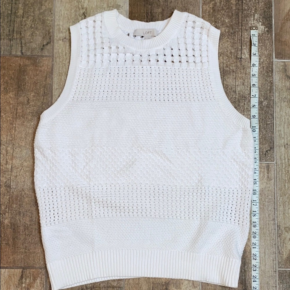 LOFT White Sleeveless crochet cotton knit top